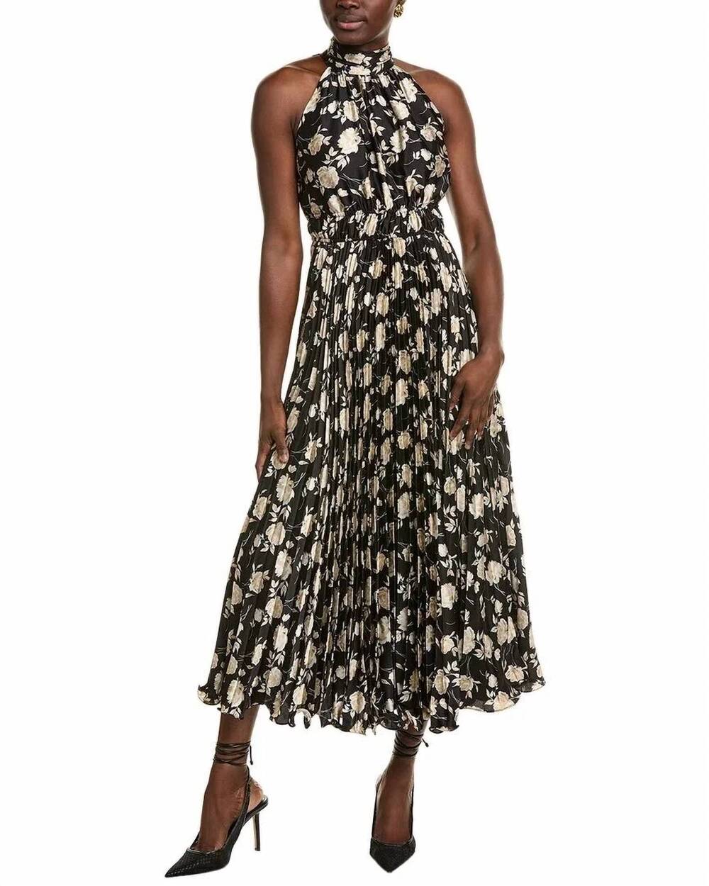 NEW TAYLOR mock-neck sleeveless dress in black floral
